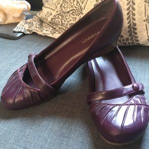 Cute purple mary janes - short wedge heel